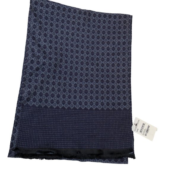 Nordstrom NEW NWT silk SUPER SOFT Navy Midnight paisley tile print scarf - Picture 5 of 5